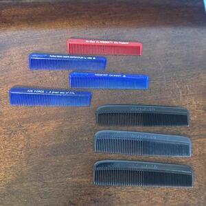 7 Pc. - 5" Vintage USA Unbreakable Barber Hair Combs Pocket Comb Advertising